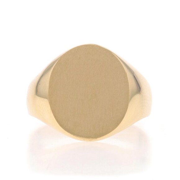 Yellow Gold Signet Men's Ring - 10k Engravable Brushed Oval